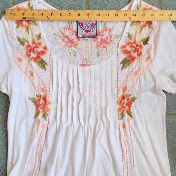 Johnny Was Boho Peasant White & Peach Floral Embroidered Tunic Size M - Picture 5 of 8